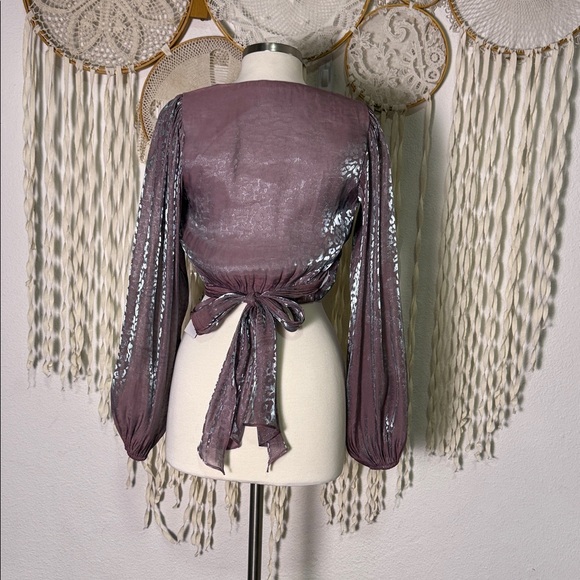 Show Me Your MuMu Lilac Leopard Joplin Wrap Long Sleeve Top XS - Picture 3 of 10